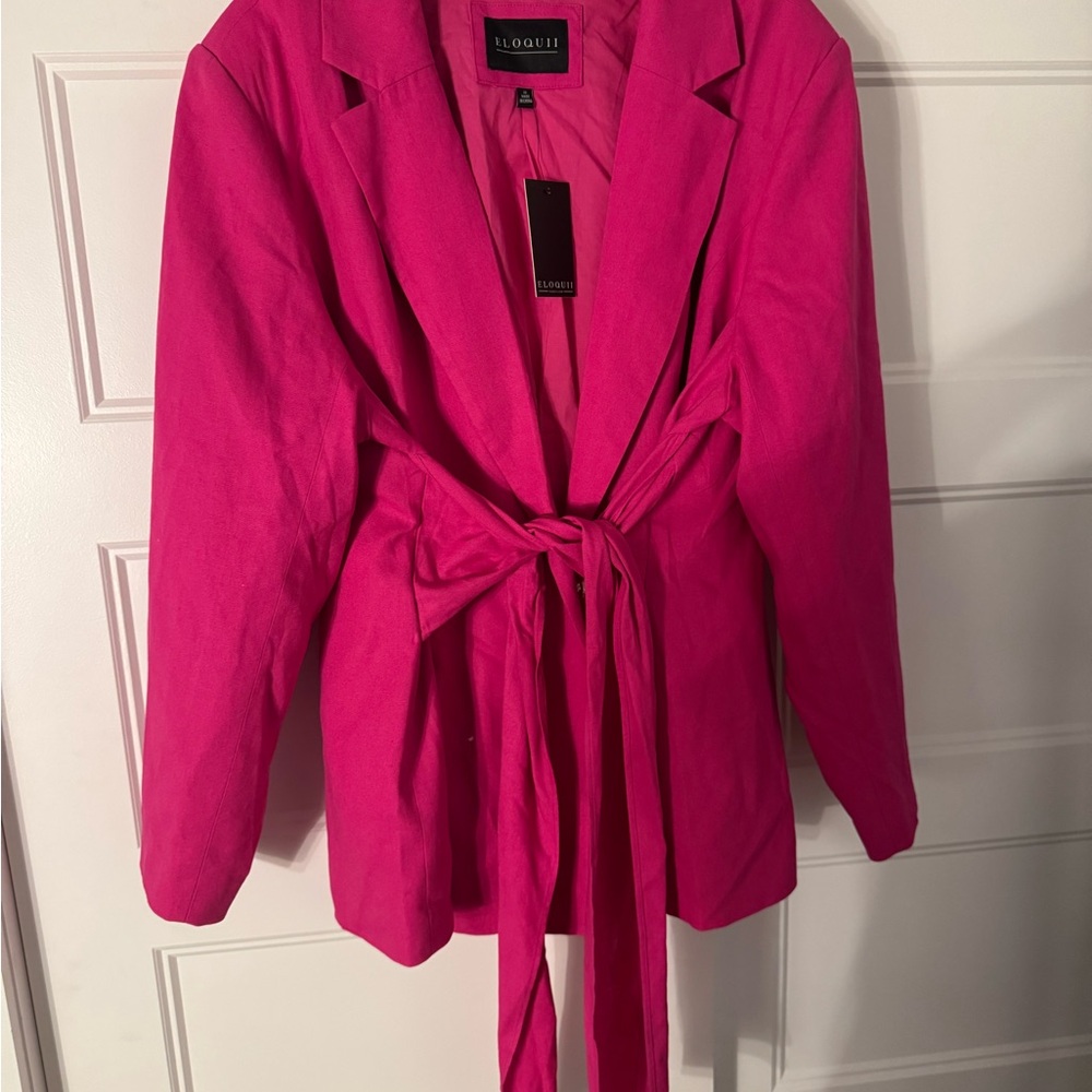 Eloquii Vibrant Pink Belted Blazer & Pantsuit - Picture 2 of 7